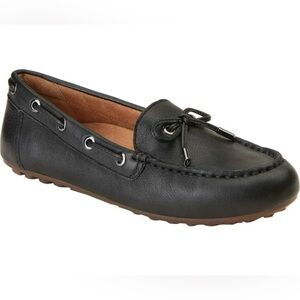 Vionic Black Leather Moccasins with Lace Detail